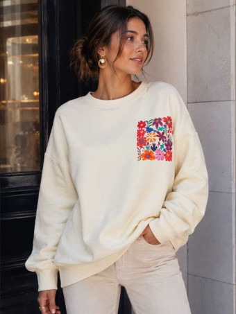 Sudadera Oversize Flores VERENA Beige heve