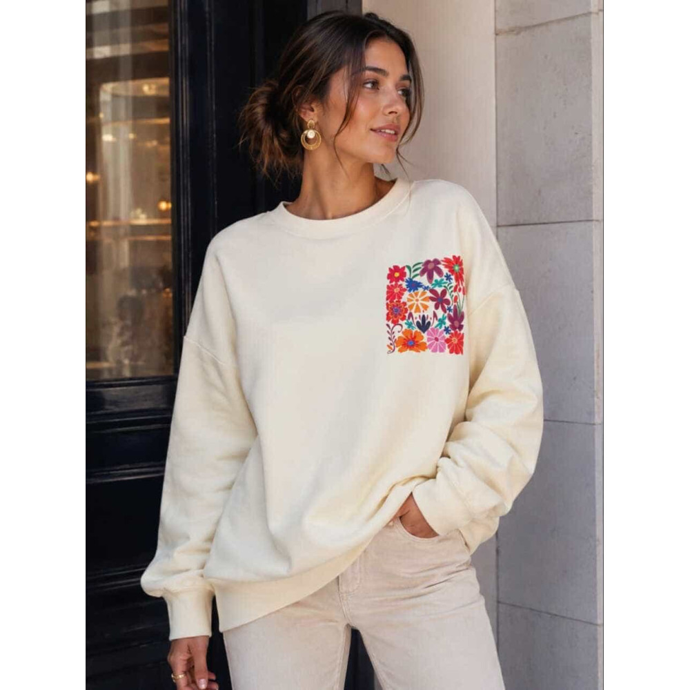 Sudadera Oversize Flores VERENA Beige heve