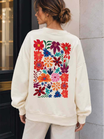 Sudadera Oversize Flores VERENA Beige heve