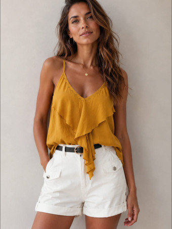 Short Vaquero con Cinturón MILKAN Blanco HEVE
