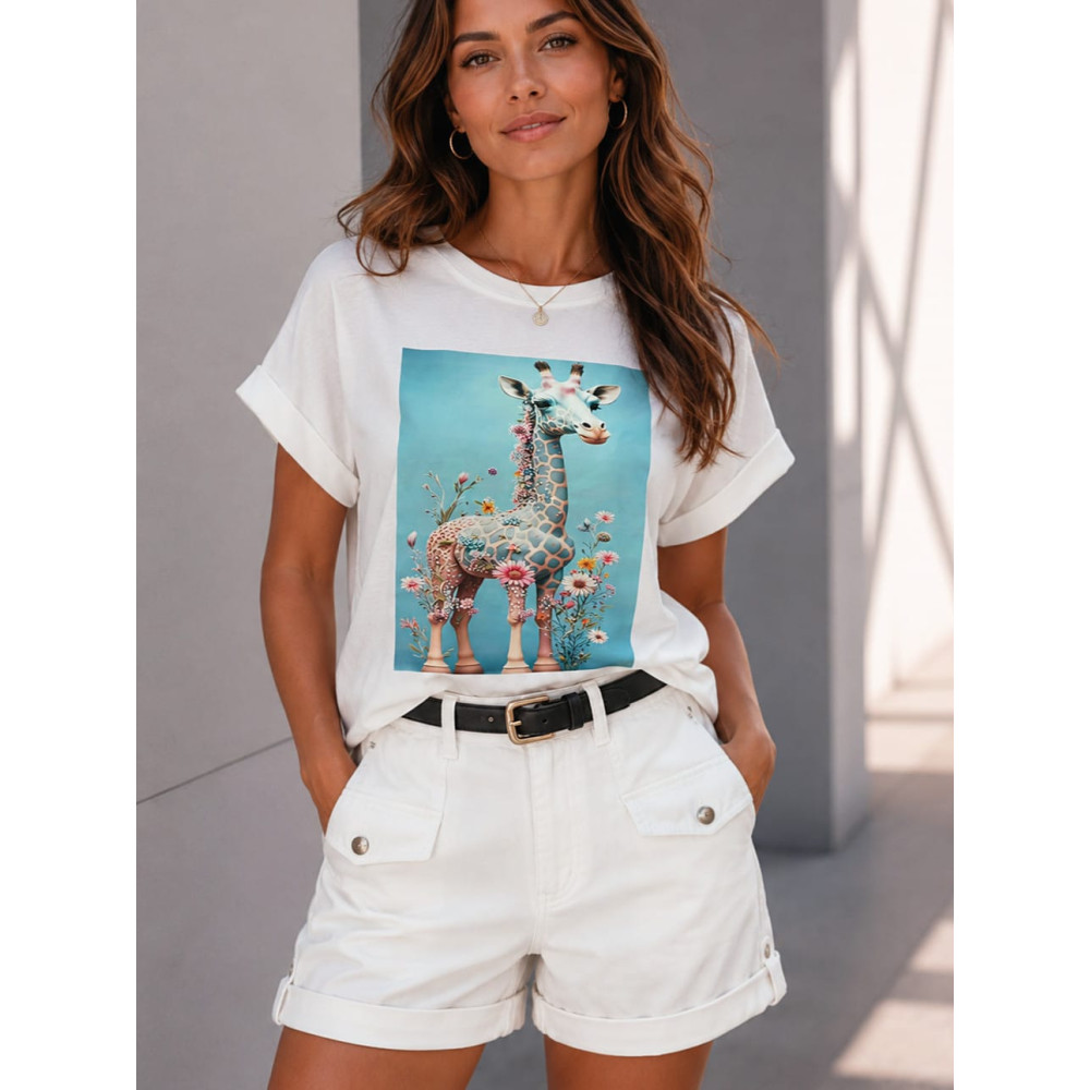 Camiseta Algodón CUTE GIRAFFE Blanco HEVE