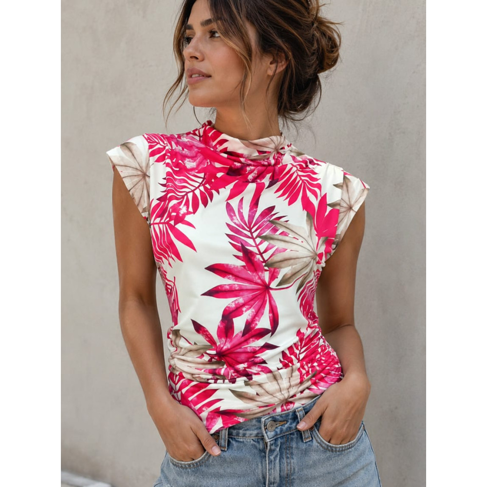 Cuerpo Drapeado Hojas BELLOKAI Fucsia HEVE