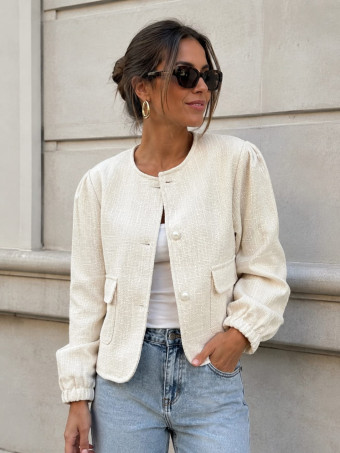 Chaqueta Tweed Botones Joya LORYNA Beige HEVE