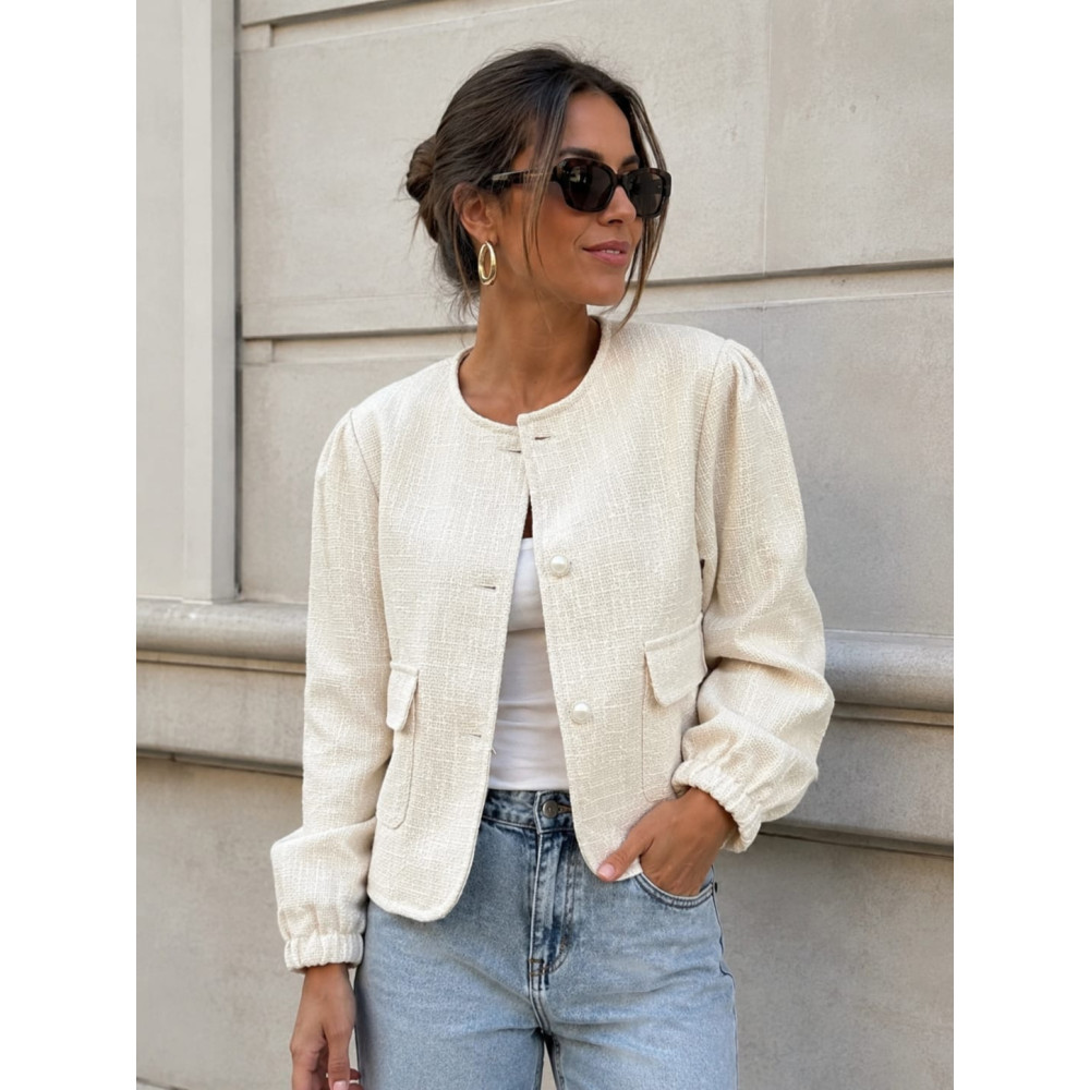 Chaqueta Tweed Botones Joya LORYNA Beige HEVE