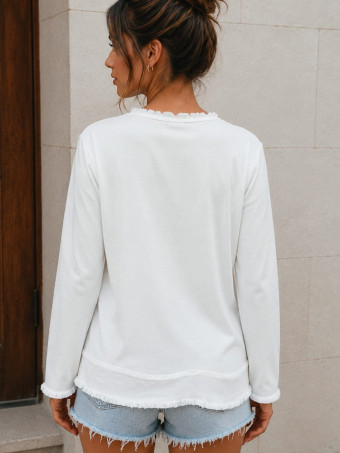 Camiseta Tachas Manga Larga DELORA Blanco - HEVE