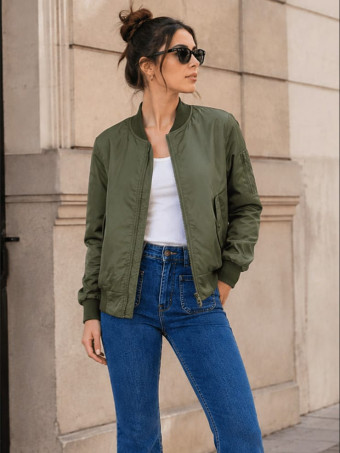 Cazadora Bomber Nylon KELVIN Verde Militar - HEVE