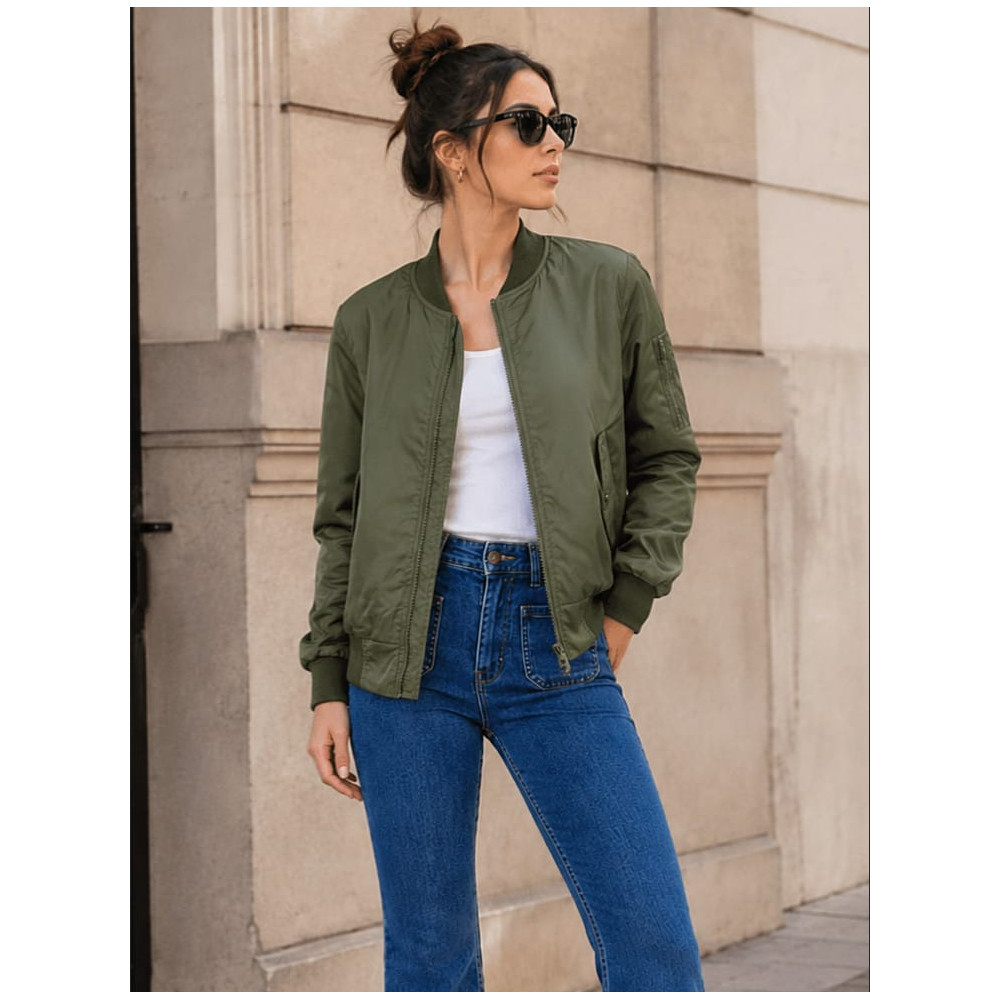 Cazadora Bomber Nylon KELVIN Verde Militar - HEVE