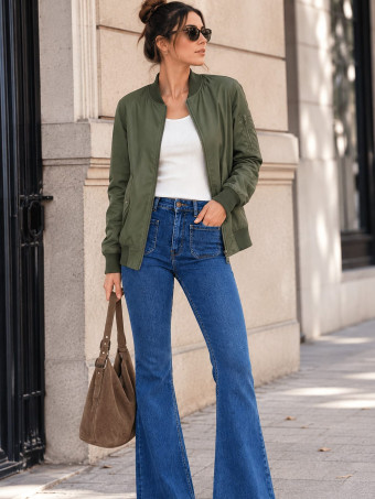 Cazadora Bomber Nylon KELVIN Verde Militar - HEVE