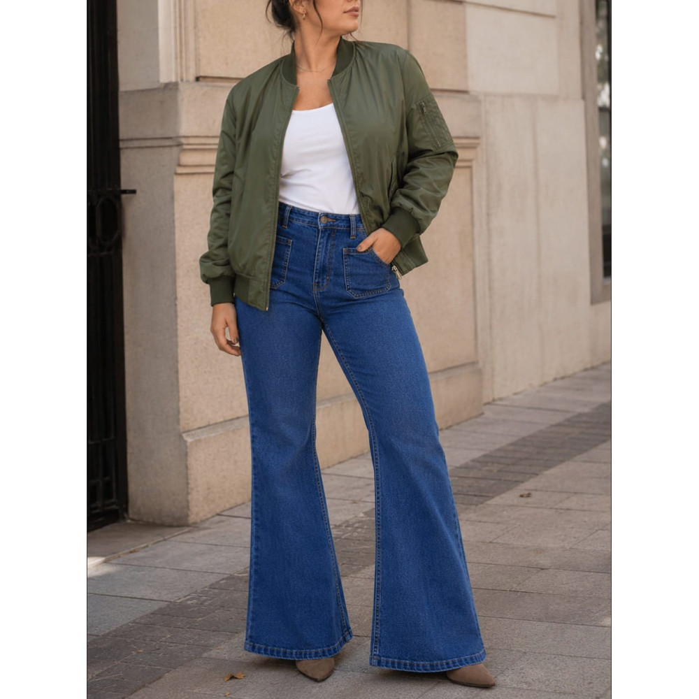 Jeans Flare High Waist MEDORA OVERSIZE Blue Jean HEVE