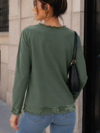 Camiseta Tachas Manga Larga DELORA Verde Militar - HEVE