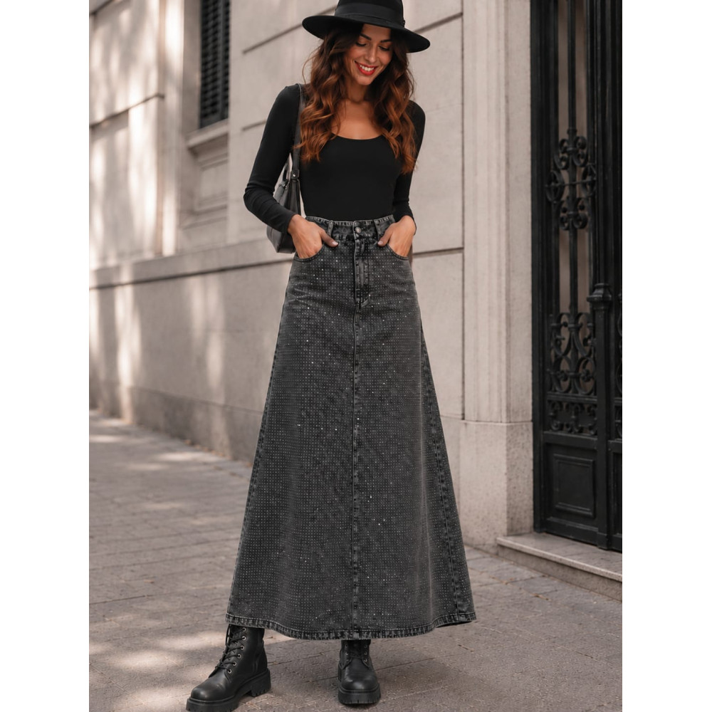 Falda Vaquera Strass NERIKA Negro HEVE