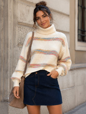 Jersey Cuello Vuelto Rayas JESSEL Crudo - HEVE