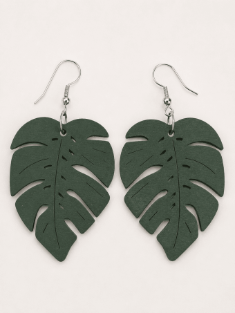 Pendientes Largos Hojas MARULA Verde Oliva HEVE