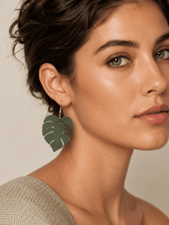 Pendientes Largos Hojas MARULA Verde Oliva HEVE