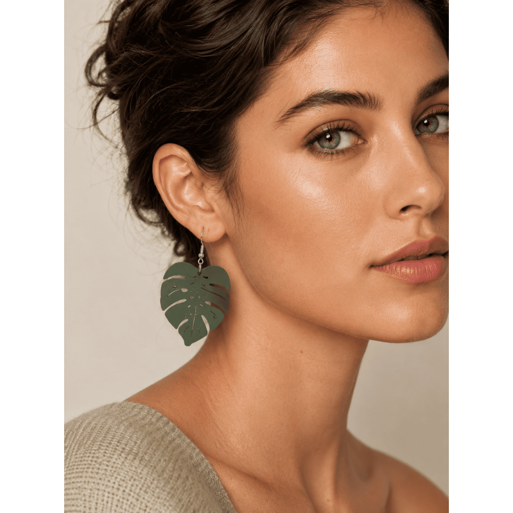 Pendientes Largos Hojas MARULA Verde Oliva HEVE