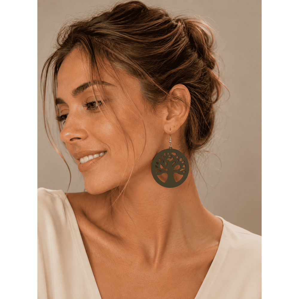 Pendientes Redondos Calados LÉVORA Verde Oliva HEVE