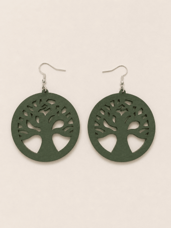 Pendientes Redondos Calados LÉVORA Verde Oliva HEVE