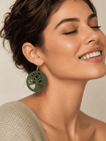 Pendientes Redondos Calados LÉVORA Verde Oliva HEVE