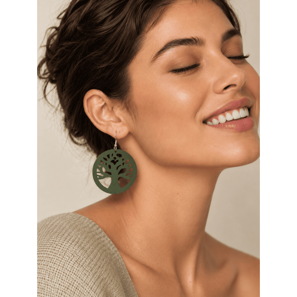 Pendientes Redondos Calados LÉVORA Verde Oliva HEVE