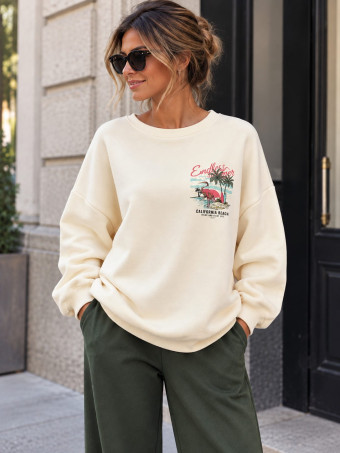 Sudadera Oversize Efecto Neopreno CALIFORNIA BEACH Beige HEVE