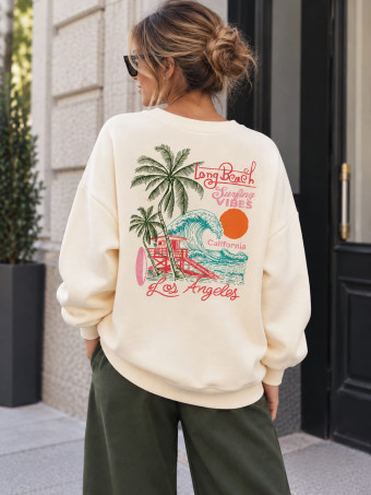 Sudadera Oversize Efecto Neopreno LONG BEACH Beige HEVE