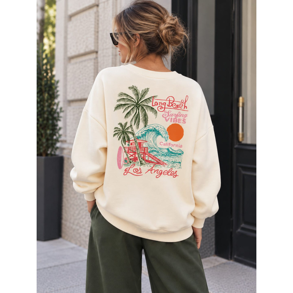 Sudadera Oversize Efecto Neopreno LONG BEACH Beige HEVE