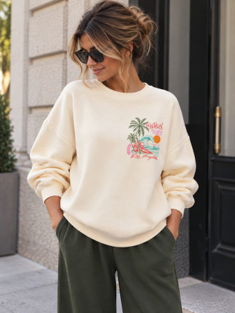 Sudadera Oversize Efecto Neopreno LONG BEACH Beige HEVE