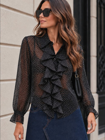 Blusa Lunares con Chorreras MACCHIA Negro HEVE
