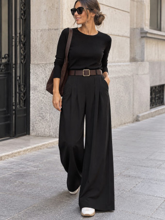 Pantalón Palazzo Cinturón CHARMELLIE Negro HEVE