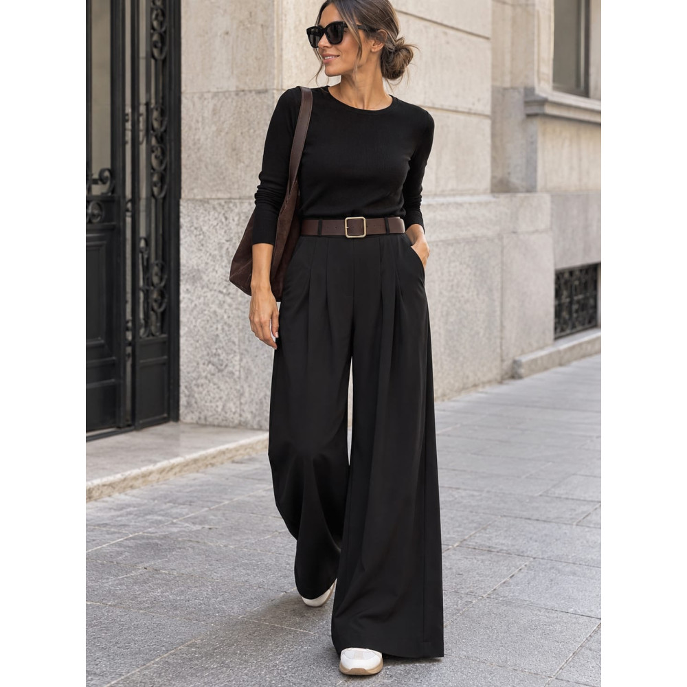 Pantalón Palazzo Cinturón CHARMELLIE Negro HEVE