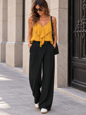 Pantalón Balloon Efecto Cruzado ZAVELLE Negro HEVE