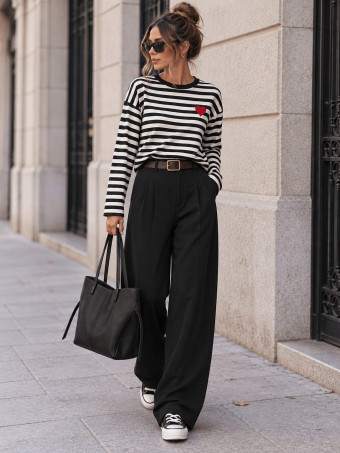 Pantalón Palazzo Cinturón CHARMELLIE Negro HEVE