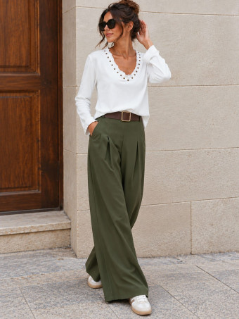 Pantalón Palazzo Cinturón CHARMELLIE Verde Militar HEVE