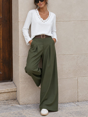 Pantalón Palazzo Cinturón CHARMELLIE Verde Militar HEVE