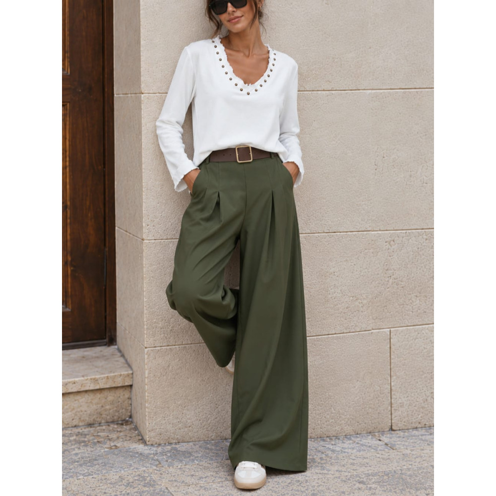 Pantalón Palazzo Cinturón CHARMELLIE Verde Militar HEVE