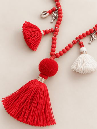 Collar Boho con Borlas ZAHIRA Rojo HEVE