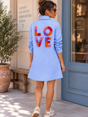 Vestido Gofrado Cuadro Vichy LOVE Azul HEVE
