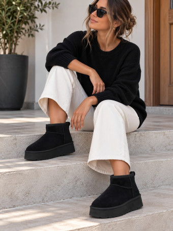 Bota Australiana Baja Plataforma THUNDARA Negro HEVE
