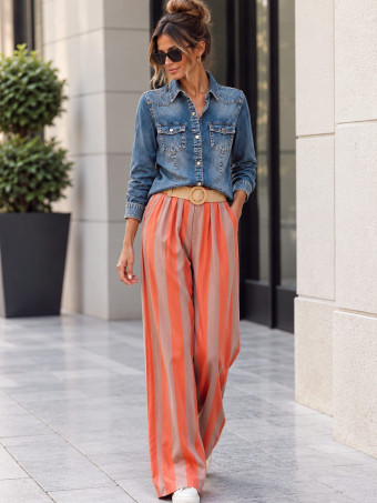 Pantalón Rayas con Cinturón HYALINE Taupe HEVE