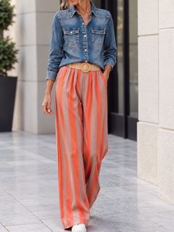 Pantalón Rayas con Cinturón HYALINE Taupe HEVE