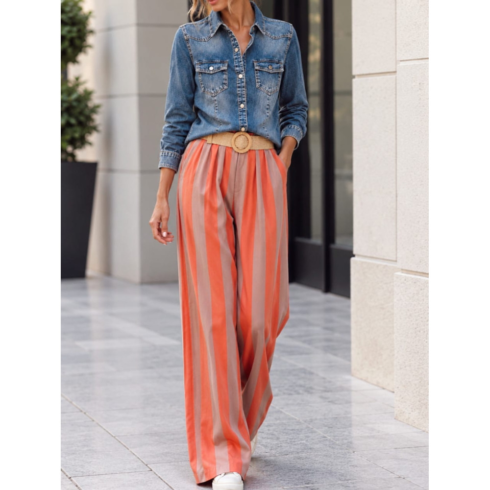 Pantalón Rayas con Cinturón HYALINE Taupe HEVE