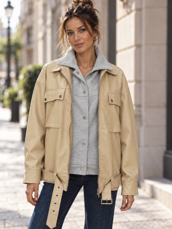 Cazadora Polipiel Efecto Sobrepuesto BERLIN Beige HEVE