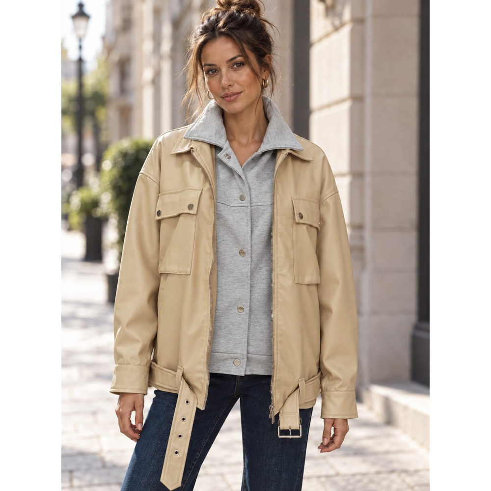Cazadora Polipiel Efecto Sobrepuesto BERLIN Beige HEVE