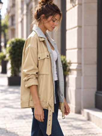 Cazadora Polipiel Efecto Sobrepuesto BERLIN Beige HEVE