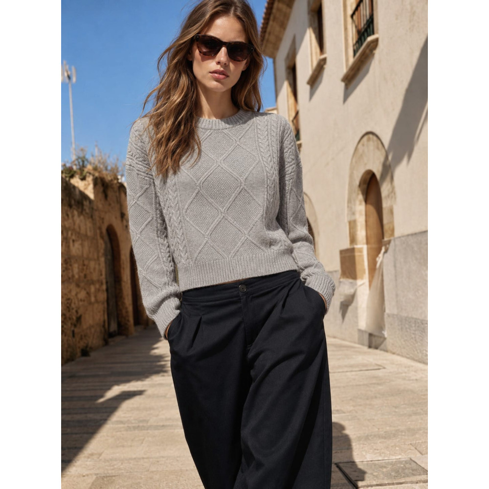 Jersey Cropped Trenzado SELWYN Gris HEVE