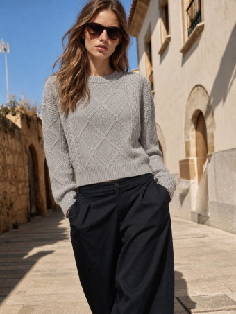 Jersey Cropped Trenzado SELWYN Gris HEVE