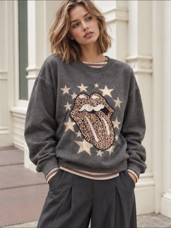 Sudadera Vinilo ROCK AND GLAM Gris HEVE