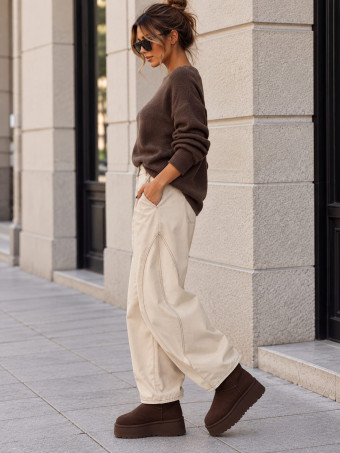 Pantalón Barrell Costuras BOWEN Beige HEVE