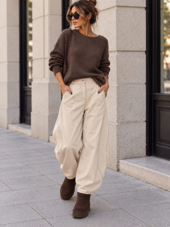 Pantalón Barrell Costuras BOWEN Beige HEVE