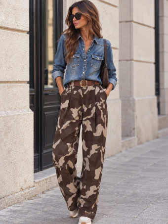 Pantalón Camuflaje con Cinturón FALKER Marrón HEVE